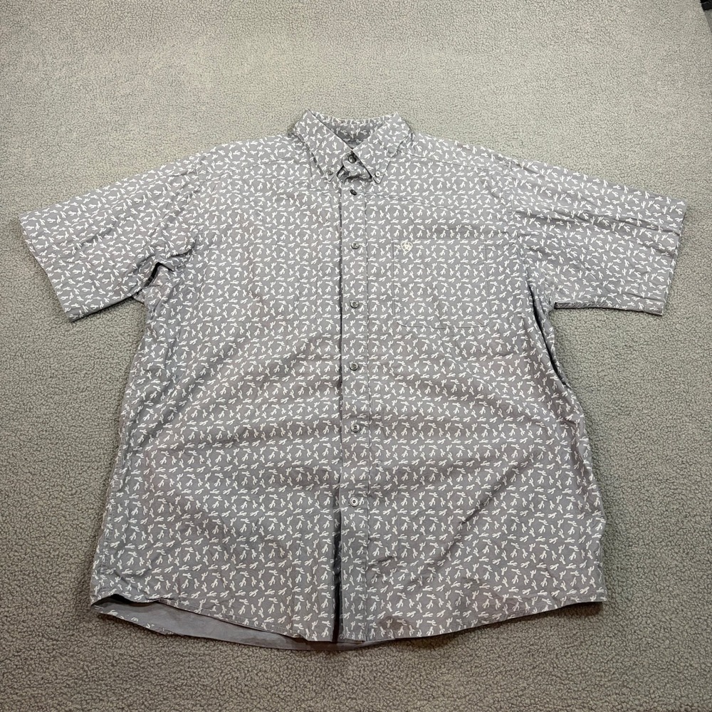 Ariat Shirt Mens XL Gray Tarez Classic SS Rock Climb Cactus Print 10035246
